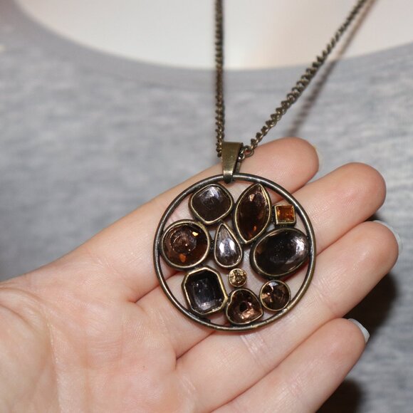 Beautiful bronze and brown long statement necklace 31" - Picture 3 of 5